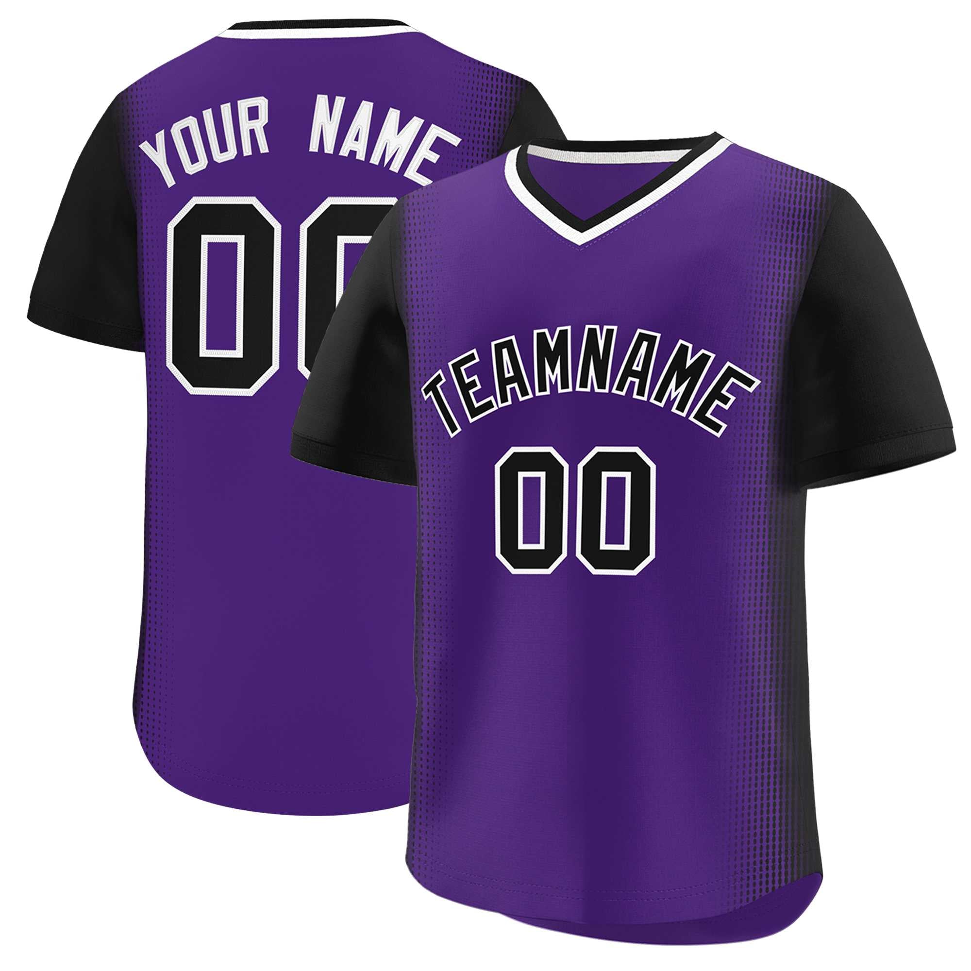 Custom Purple Black Personalized Raglan Sleeves Authentic Baseball Jersey