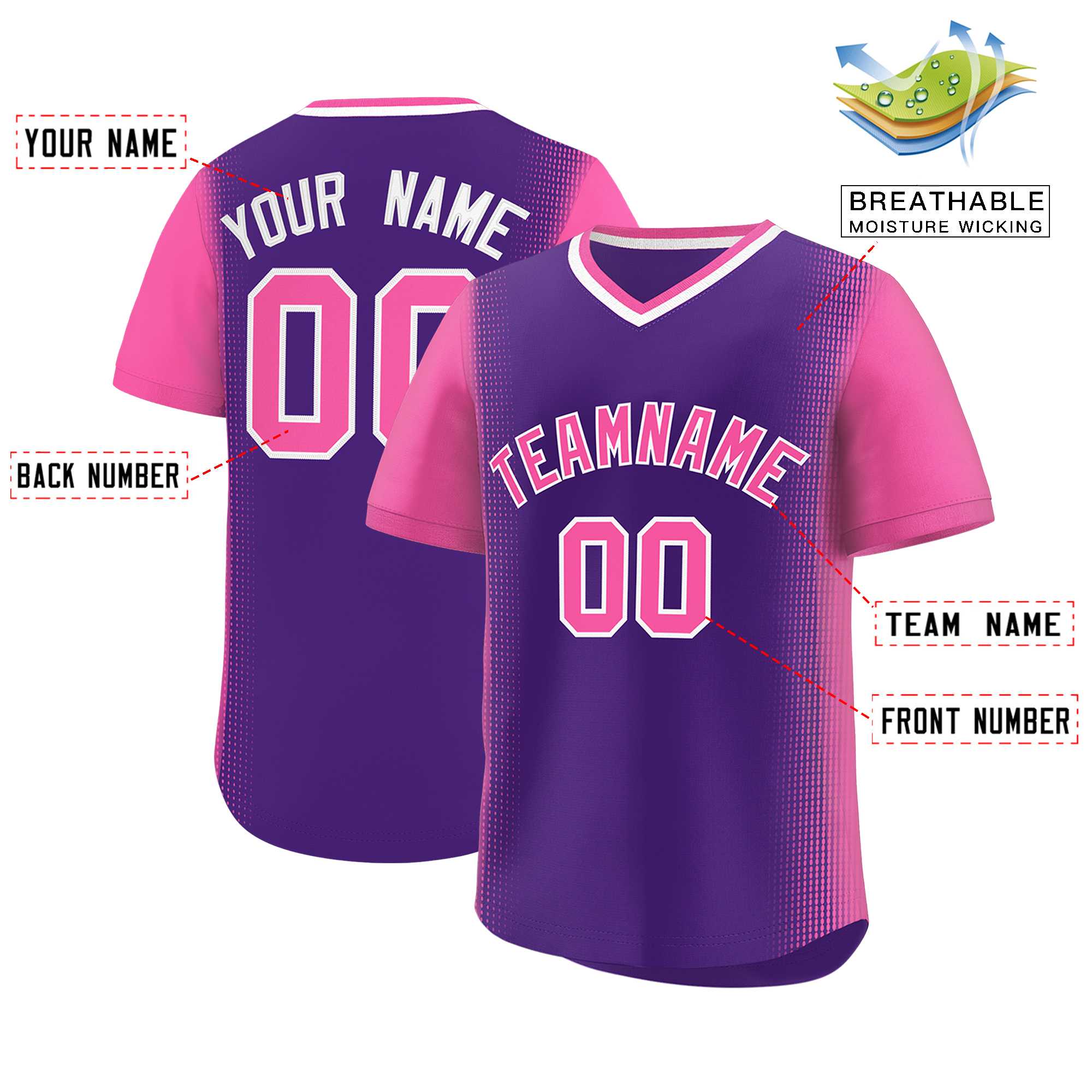 Custom Purple Pink Personalized Raglan Sleeves Authentic Baseball Jersey