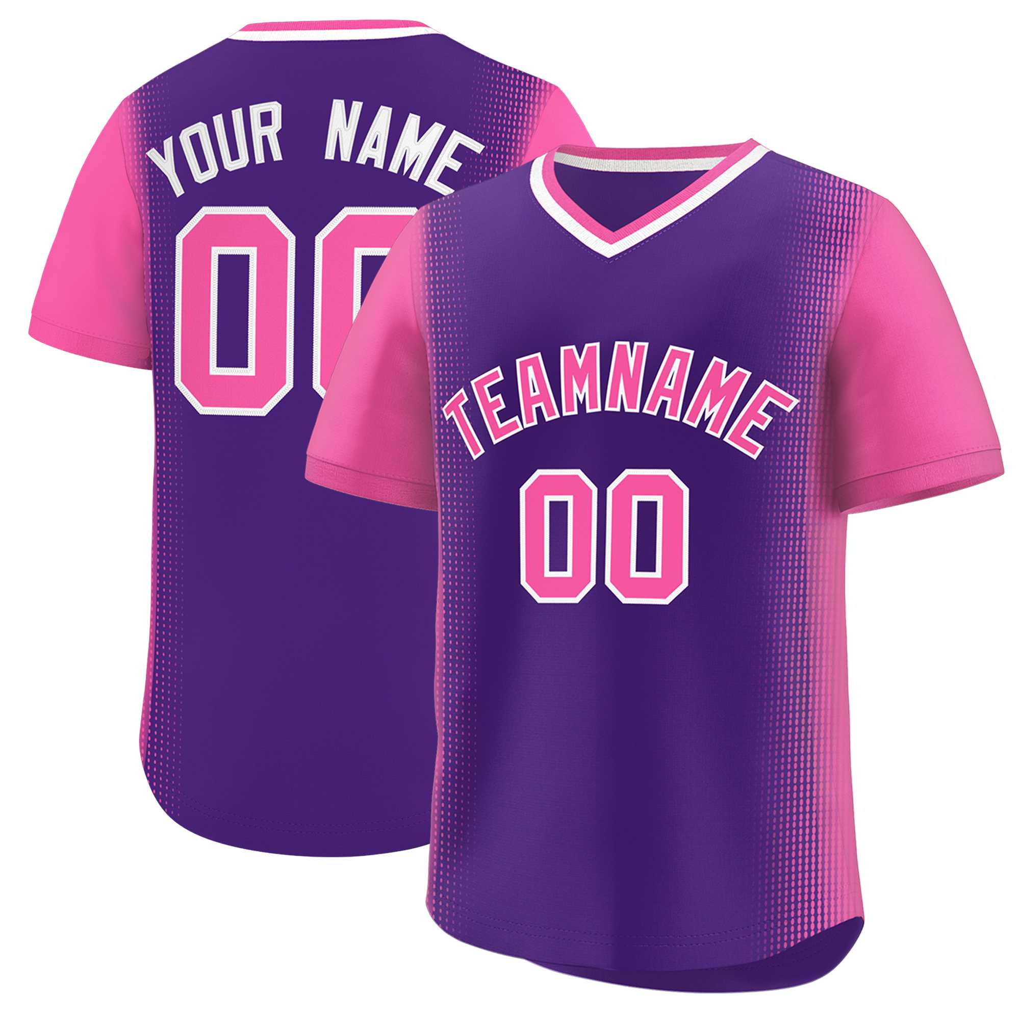 Custom Purple Pink Personalized Raglan Sleeves Authentic Baseball Jersey