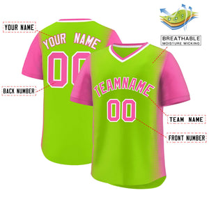 Custom Neon Green Pink Personalized Raglan Sleeves Authentic Baseball Jersey