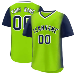 Custom Neon Green Navy Personalized Raglan Sleeves Authentic Baseball Jersey