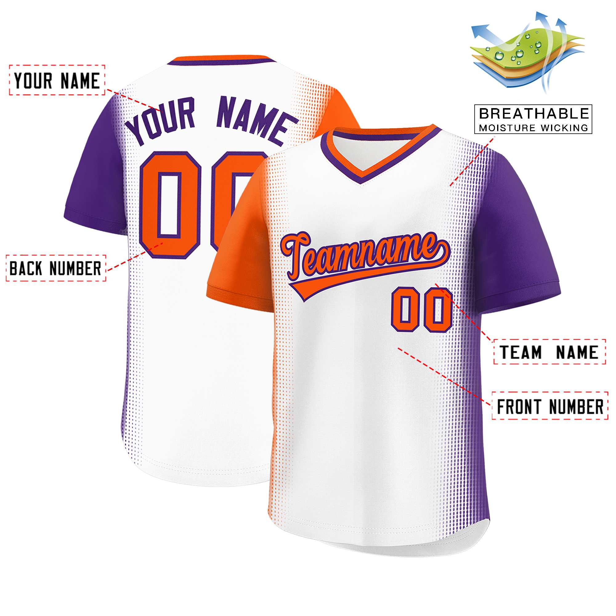 Custom White Orange-Purple Personalized Raglan Sleeves Authentic Baseball Jersey