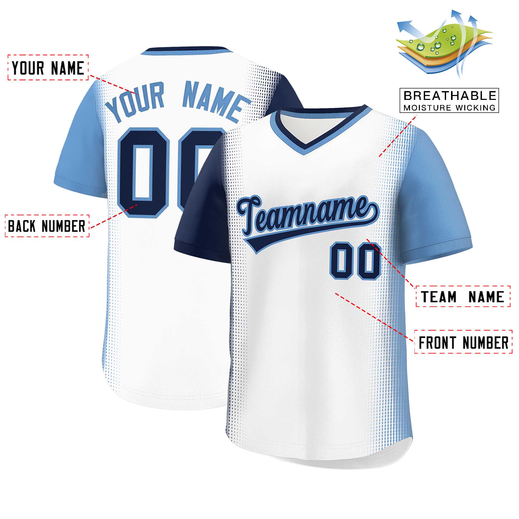 Custom White Navy-Light Blue Personalized Raglan Sleeves Authentic Baseball Jersey