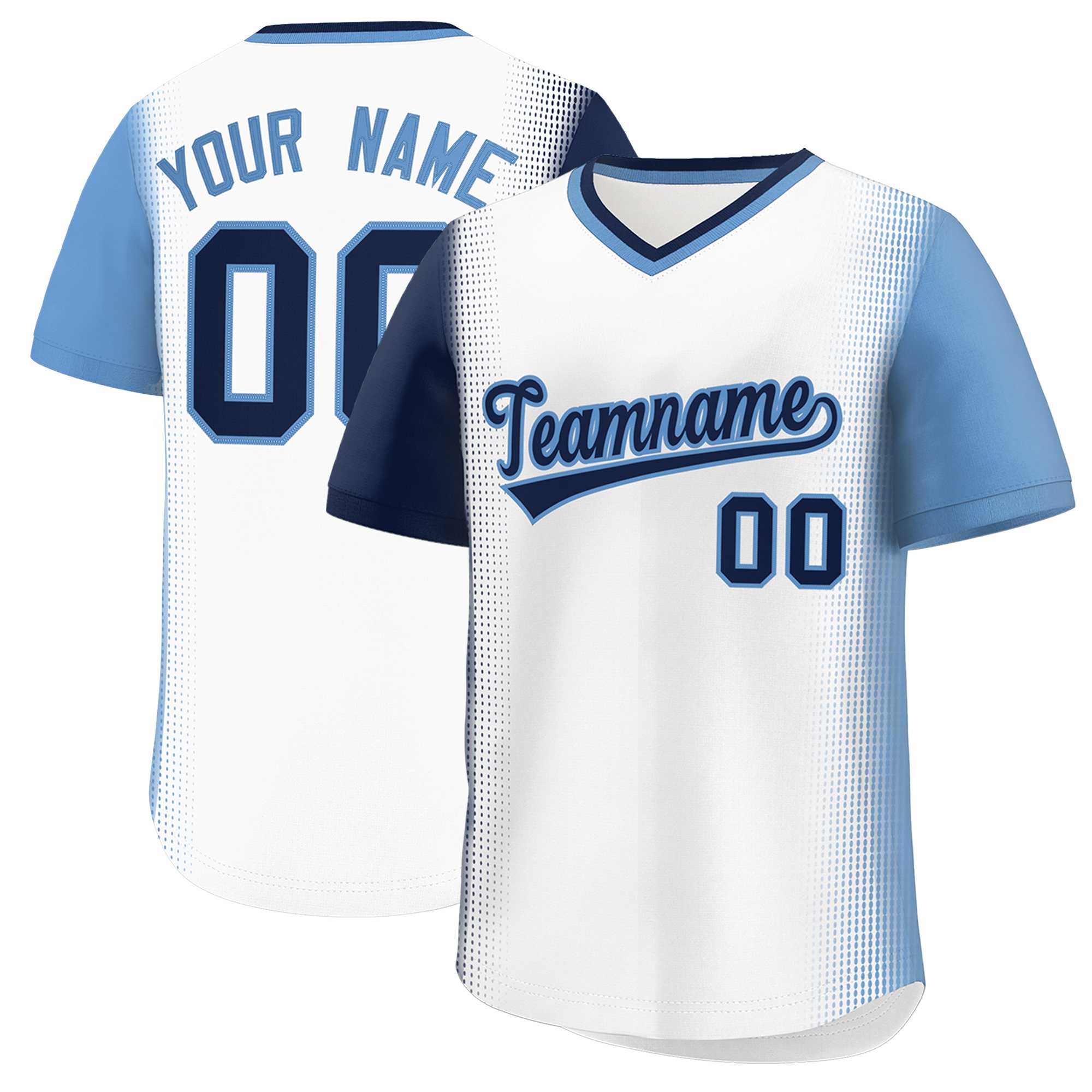 Custom White Navy-Light Blue Personalized Raglan Sleeves Authentic Baseball Jersey