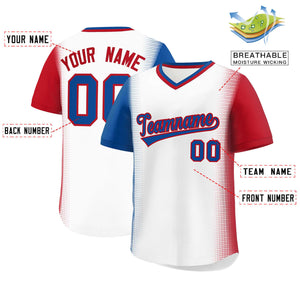 Custom White Royal-Red Personalized Raglan Sleeves Authentic Baseball Jersey