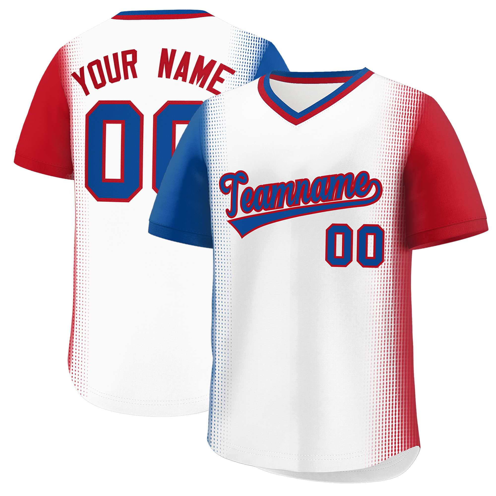 Custom White Royal-Red Personalized Raglan Sleeves Authentic Baseball Jersey