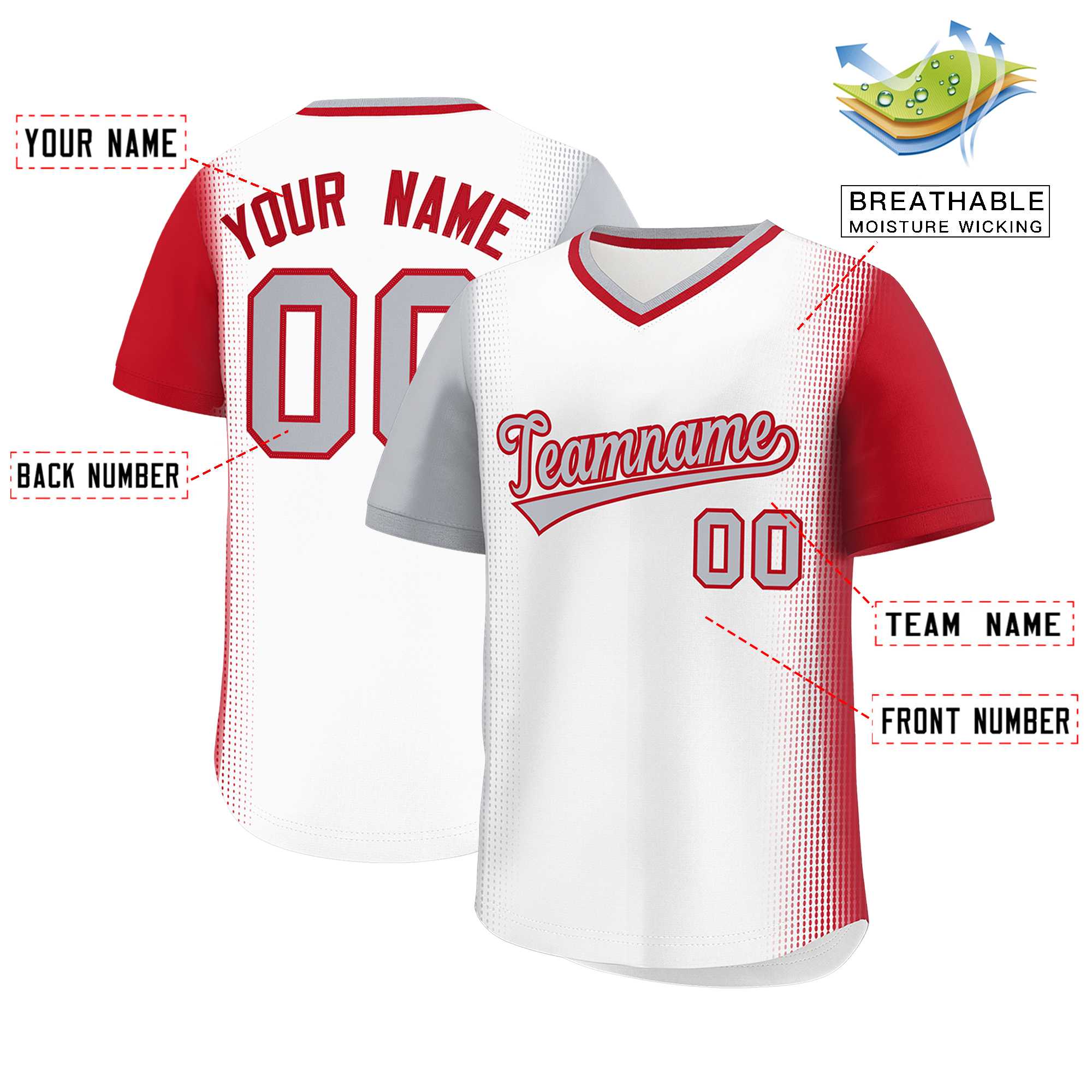 Custom White Gray-Red Personalized Raglan Sleeves Authentic Baseball Jersey