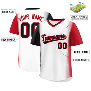 Custom White Black-Red Personalized Raglan Sleeves Authentic Baseball Jersey