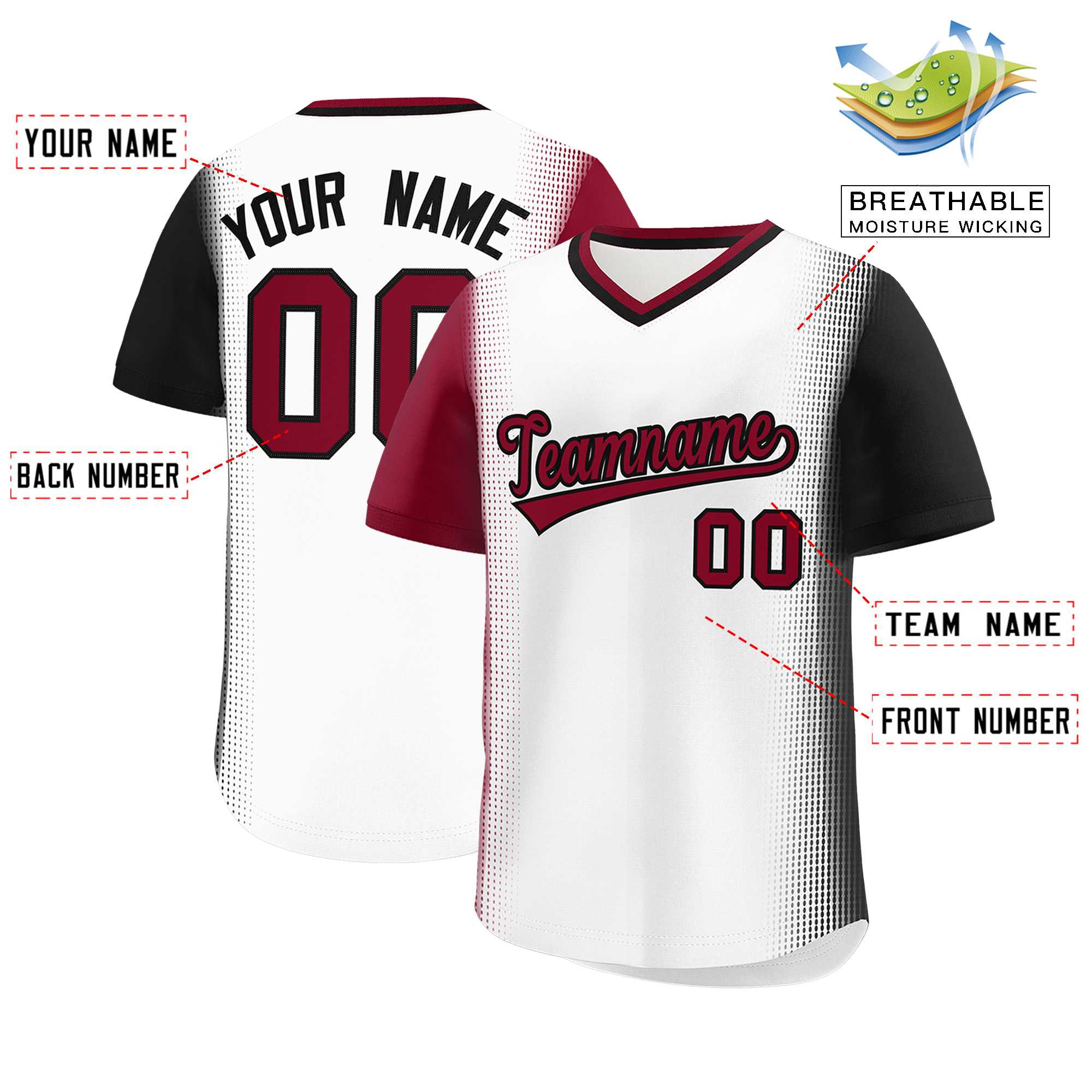 Custom White Crimson-Black Personalized Raglan Sleeves Authentic Baseball Jersey