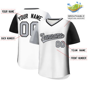 Custom White Gray-Black Personalized Raglan Sleeves Authentic Baseball Jersey