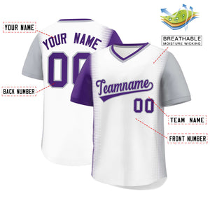 Custom White Purple-Gray Personalized Raglan Sleeves Authentic Baseball Jersey