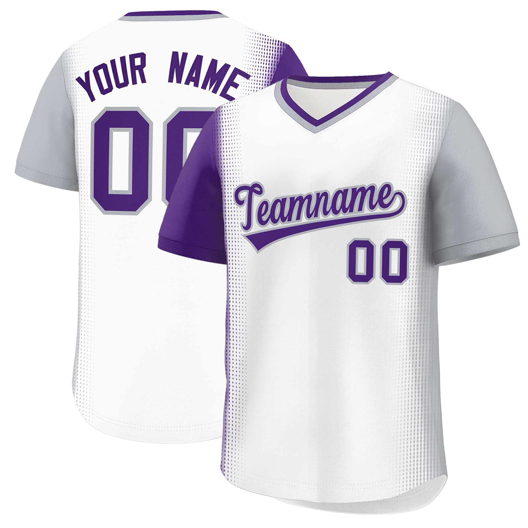 Custom White Purple-Gray Personalized Raglan Sleeves Authentic Baseball Jersey