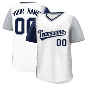 Custom White Navy-Gray Personalized Raglan Sleeves Authentic Baseball Jersey