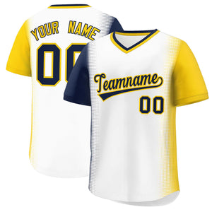 Custom White Navy-Gold Personalized Raglan Sleeves Authentic Baseball Jersey