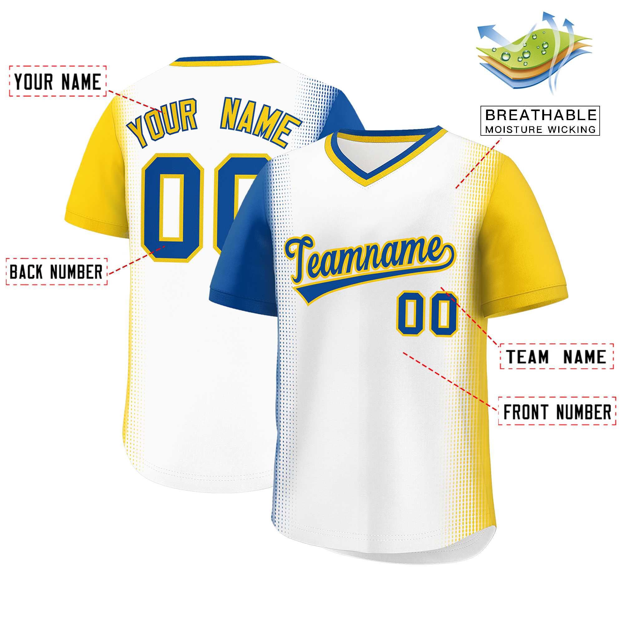 Custom White Royal-Gold Personalized Raglan Sleeves Authentic Baseball Jersey