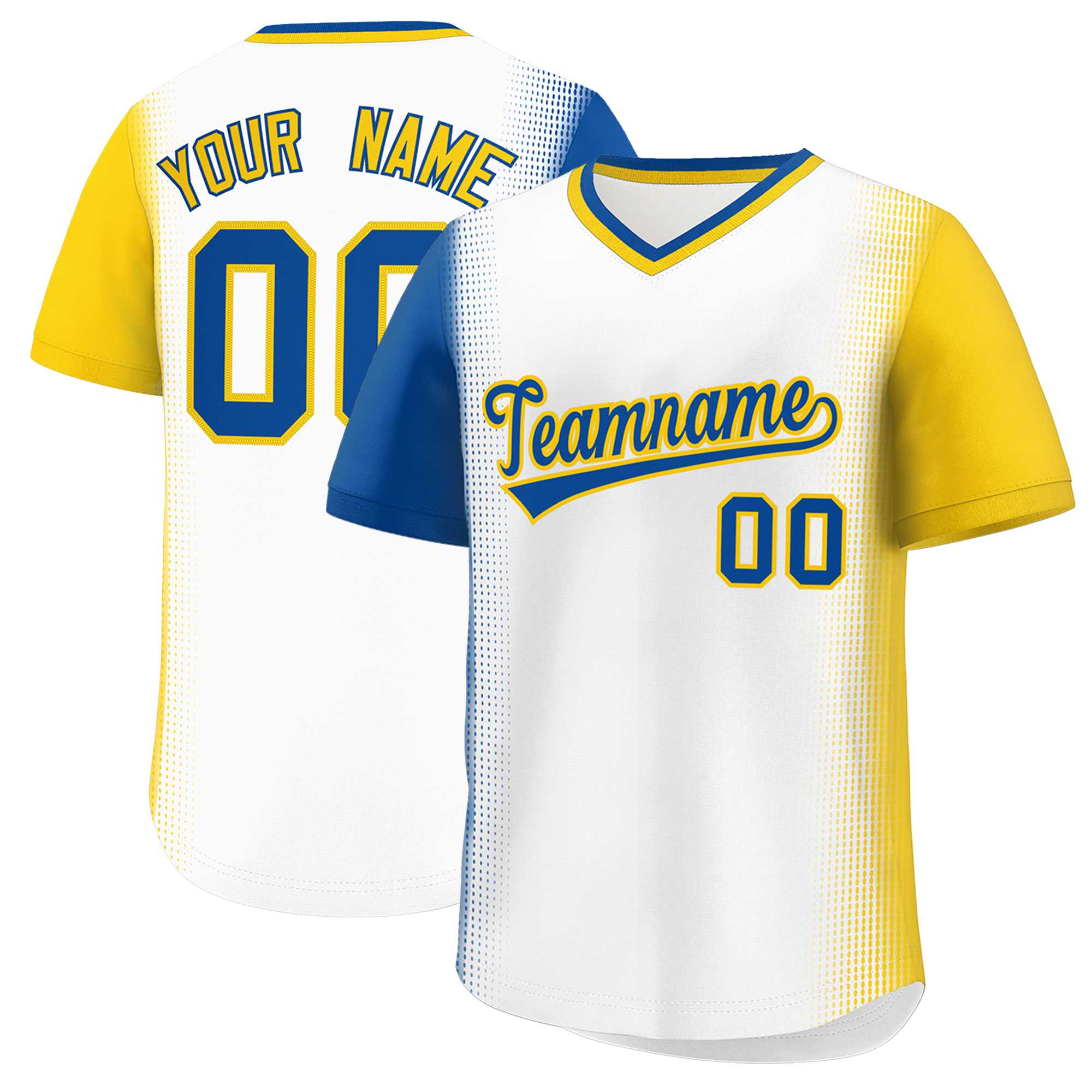 Custom White Royal-Gold Personalized Raglan Sleeves Authentic Baseball Jersey