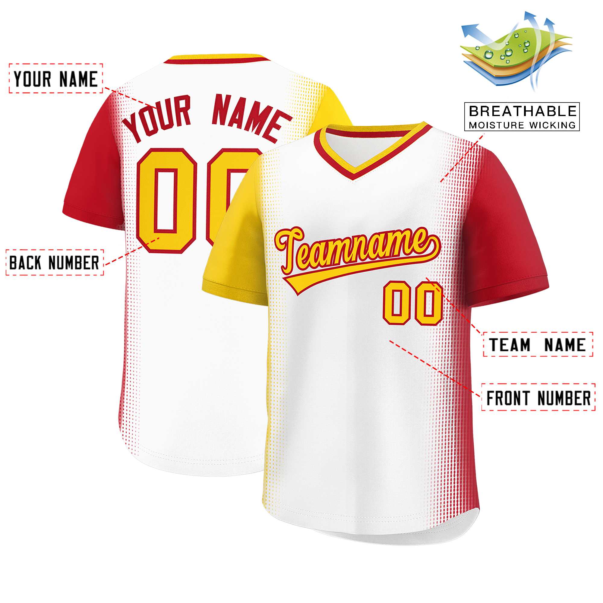 Custom White Gold-Red Personalized Raglan Sleeves Authentic Baseball Jersey