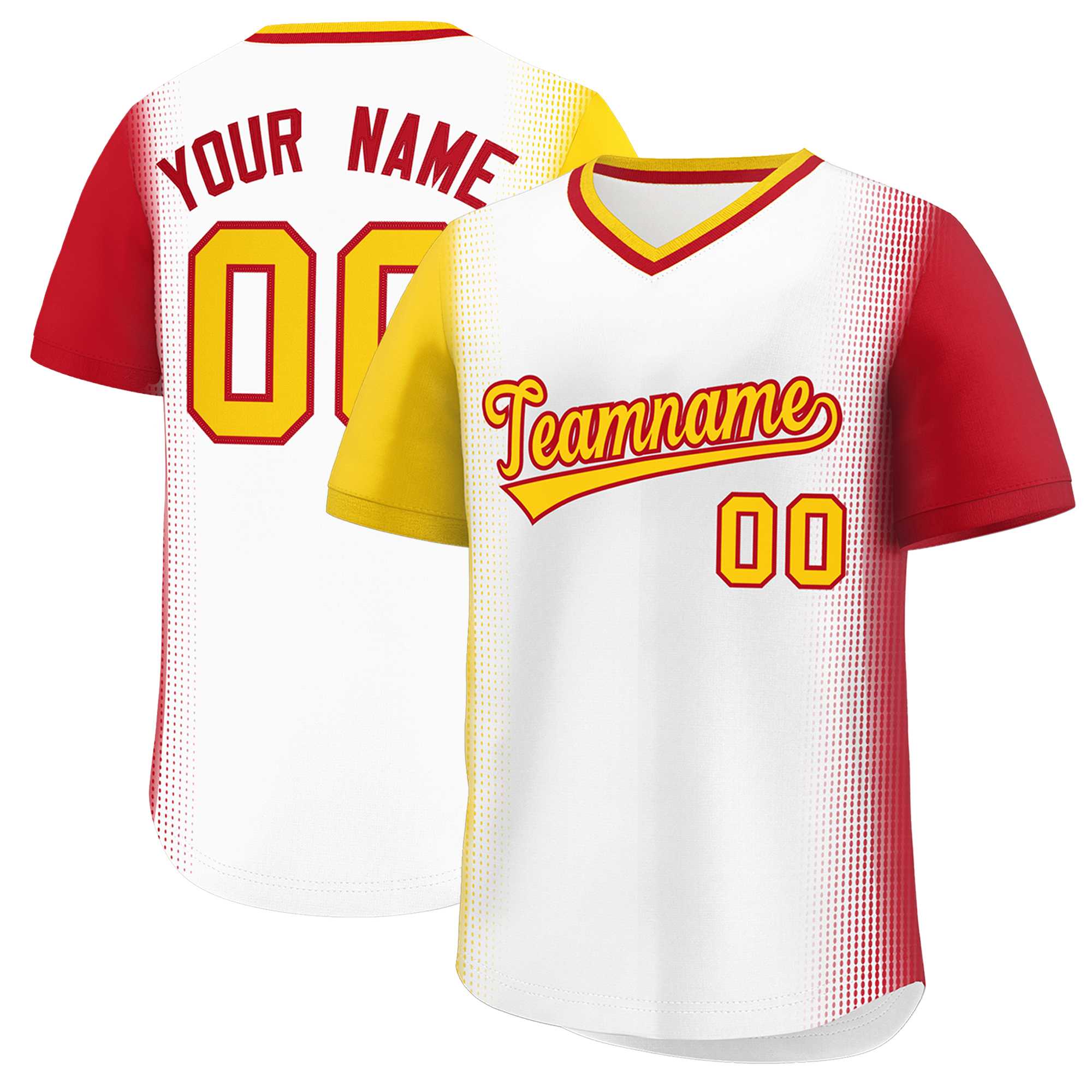 Custom White Gold-Red Personalized Raglan Sleeves Authentic Baseball Jersey