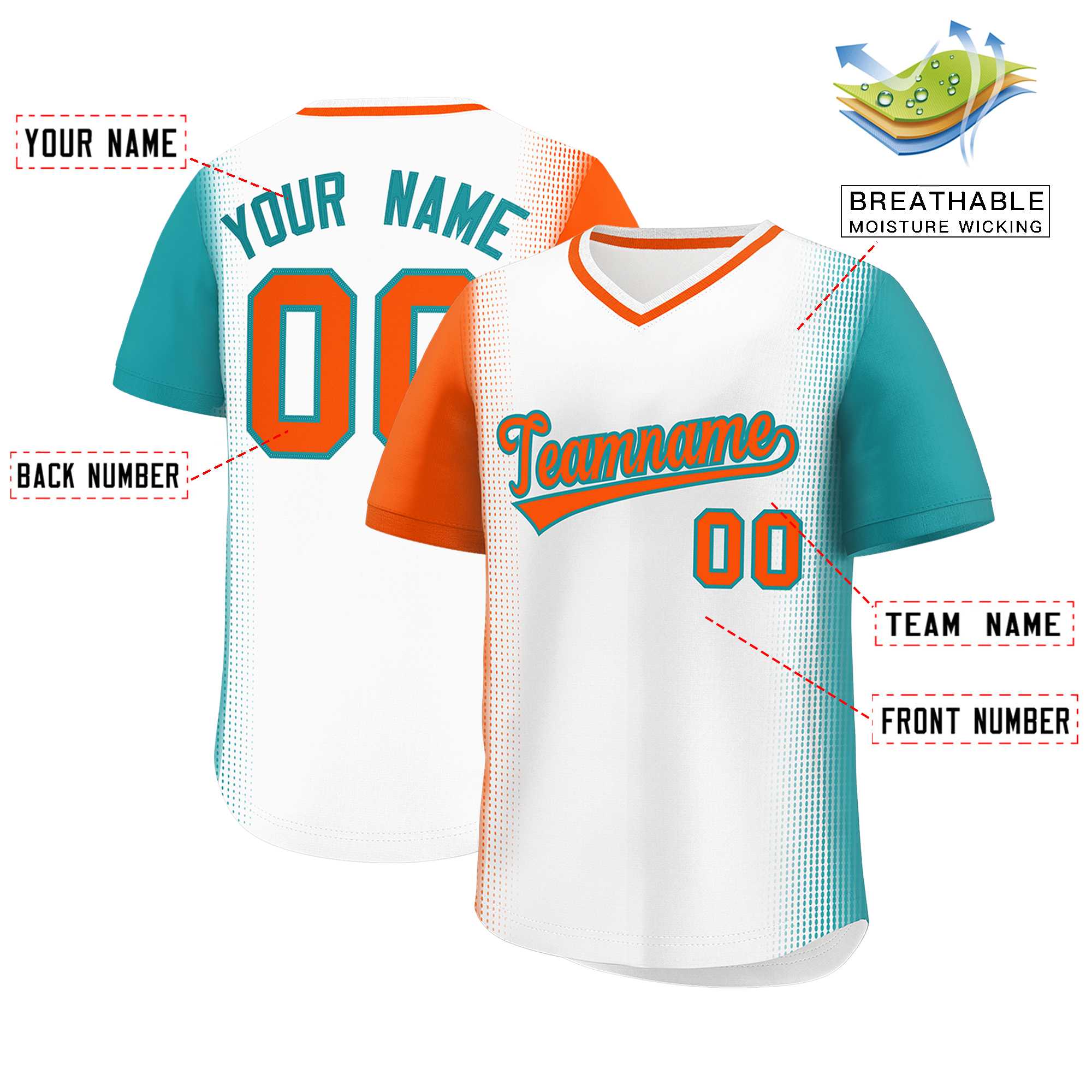 Custom White Orange-Aqua Personalized Raglan Sleeves Authentic Baseball Jersey