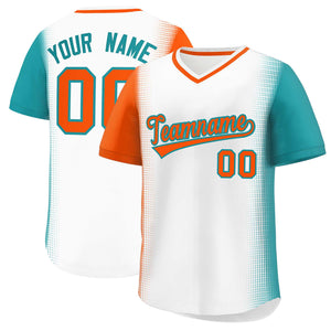 Custom White Orange-Aqua Personalized Raglan Sleeves Authentic Baseball Jersey