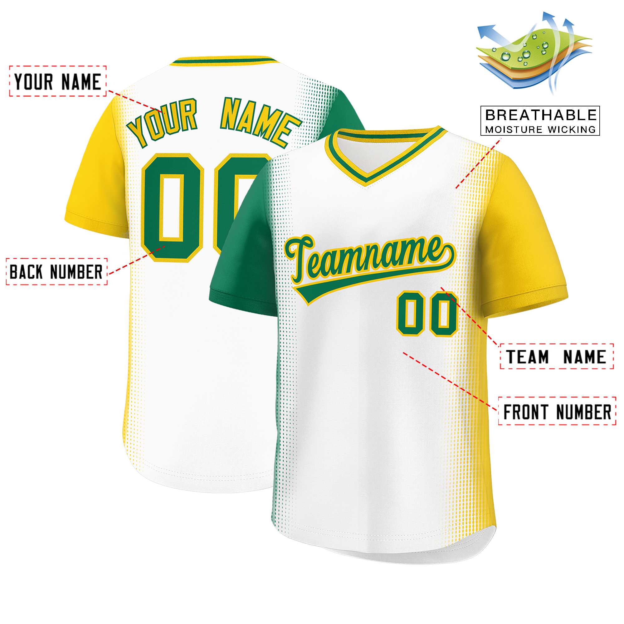 Custom White Kelly Green-Gold Personalized Raglan Sleeves Authentic Baseball Jersey