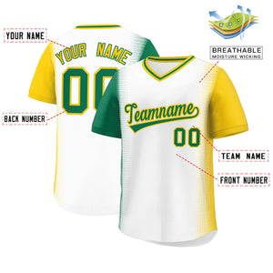 Custom White Kelly Green-Gold Personalized Raglan Sleeves Authentic Baseball Jersey