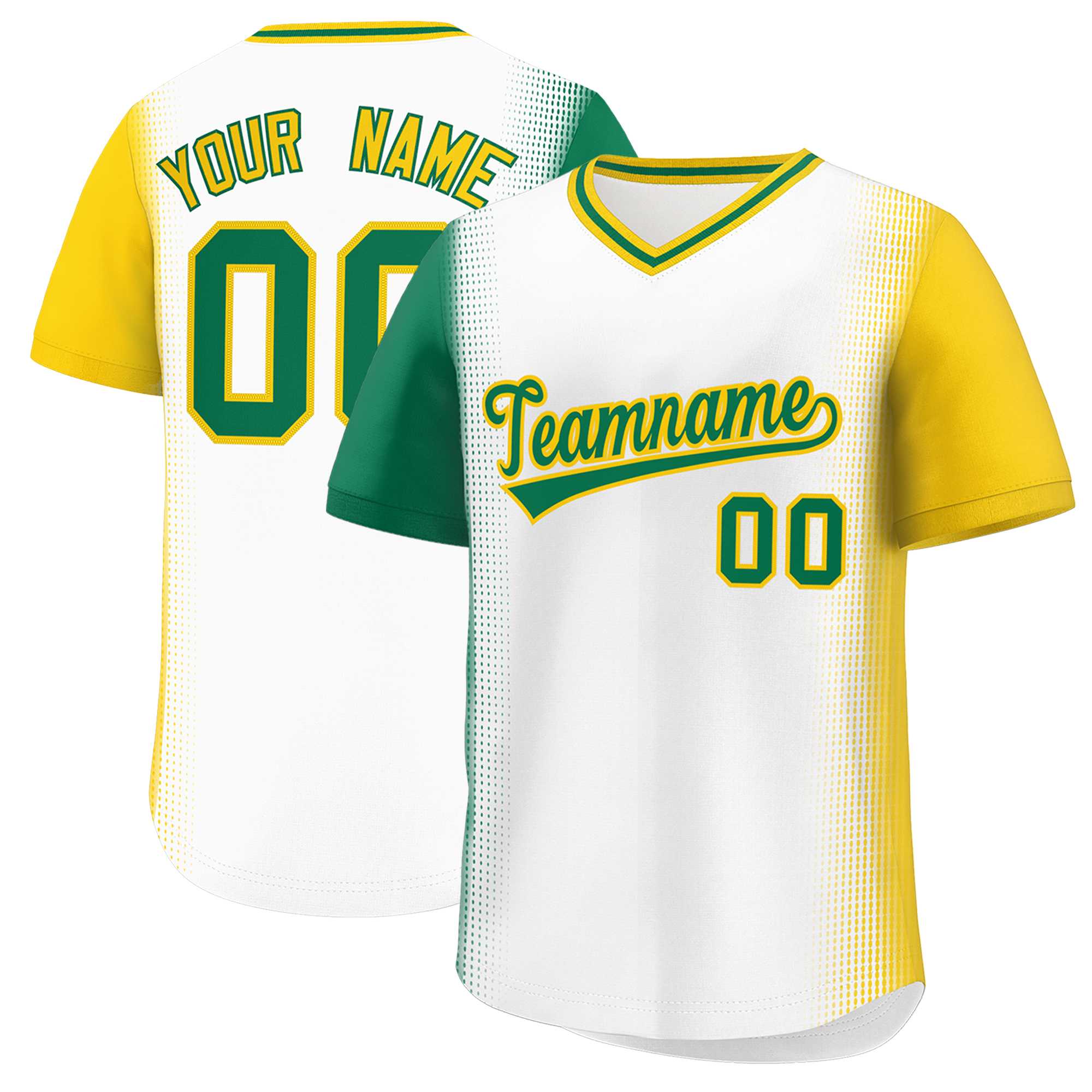 Custom White Kelly Green-Gold Personalized Raglan Sleeves Authentic Baseball Jersey