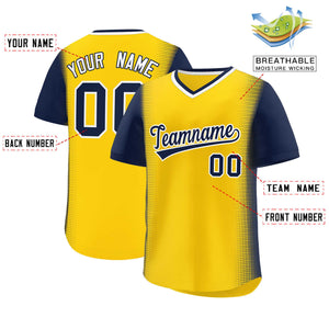 Custom Gold Navy Personalized Raglan Sleeves Authentic Baseball Jersey