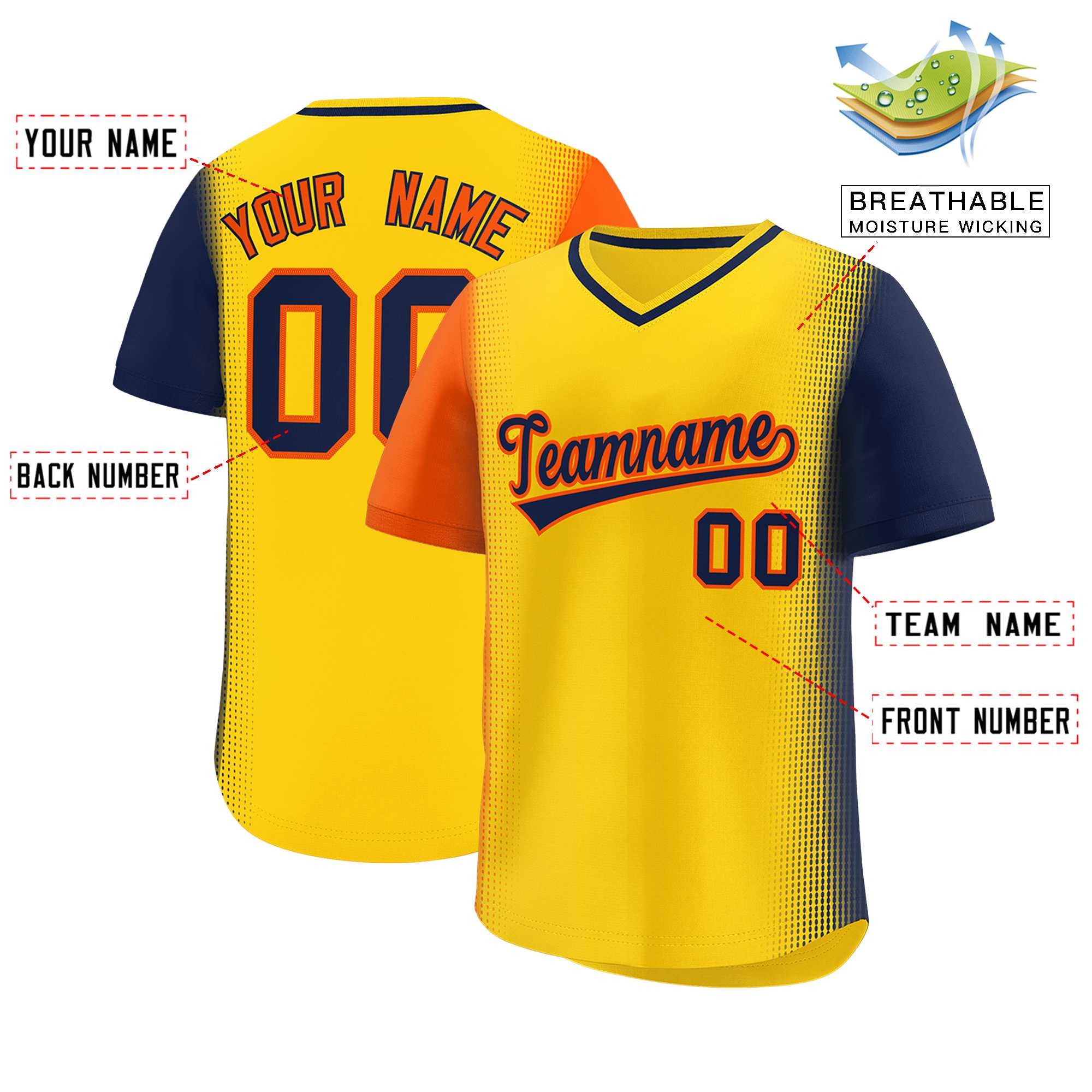 Custom Gold Orange-Navy Personalized Raglan Sleeves Authentic Baseball Jersey