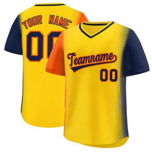 Custom Gold Orange-Navy Personalized Raglan Sleeves Authentic Baseball Jersey