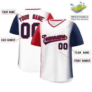 Custom White Red-Navy Personalized Raglan Sleeves Authentic Baseball Jersey