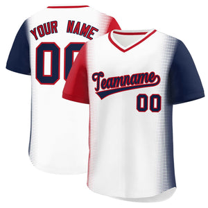 Custom White Red-Navy Personalized Raglan Sleeves Authentic Baseball Jersey