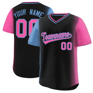 Custom Black Light Blue-Pink Personalized Raglan Sleeves Authentic Baseball Jersey