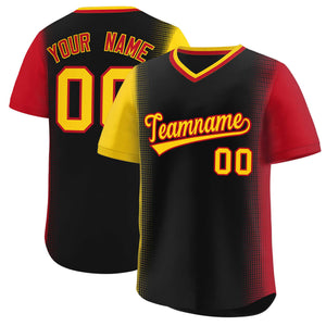 Custom Black Gold-Red Personalized Raglan Sleeves Authentic Baseball Jersey