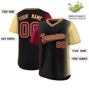 Custom Black Crimson-Khaki Personalized Raglan Sleeves Authentic Baseball Jersey