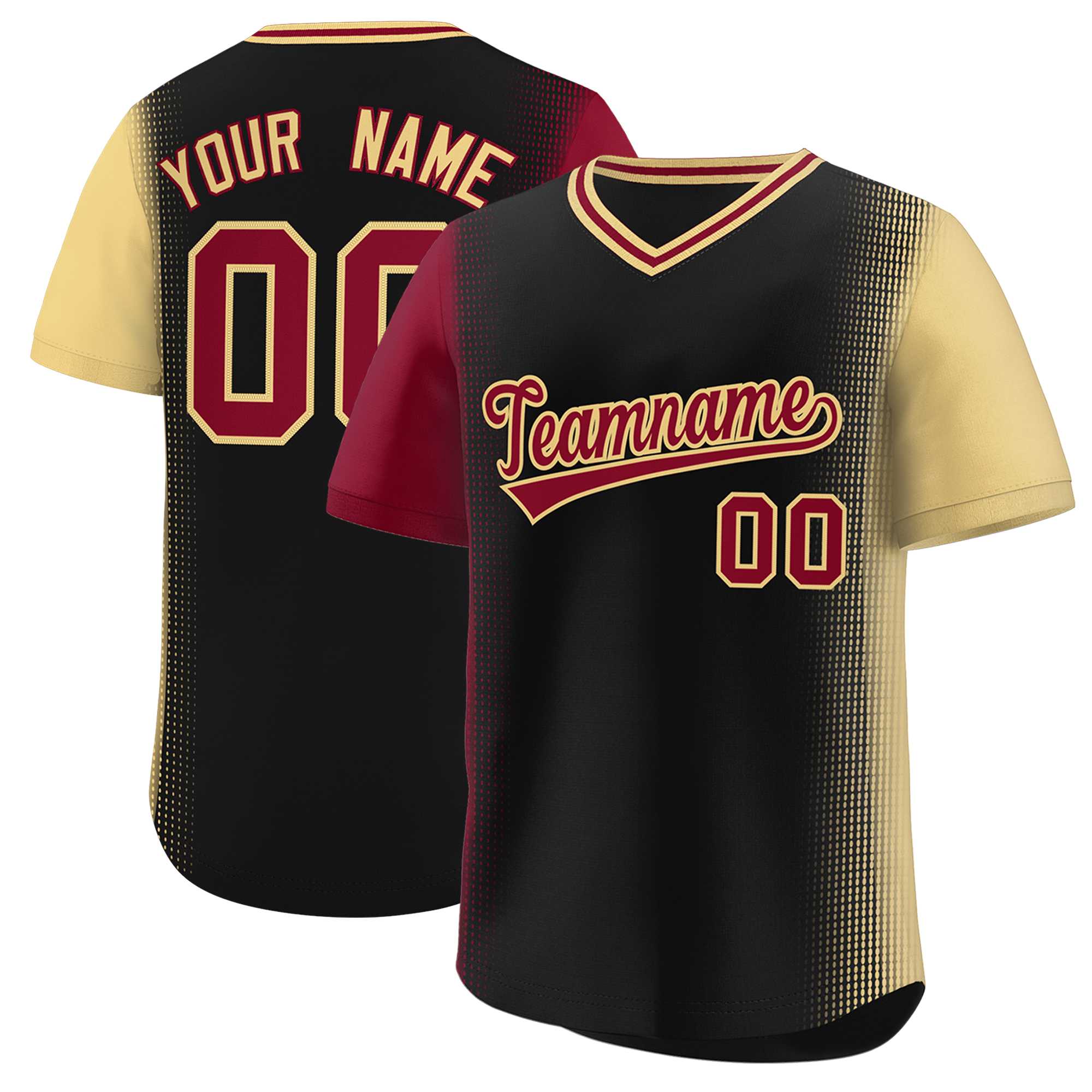 Custom Black Crimson-Khaki Personalized Raglan Sleeves Authentic Baseball Jersey