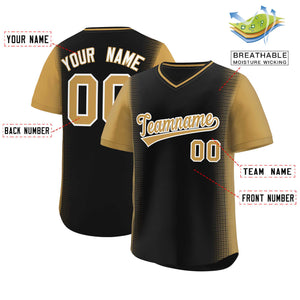 Custom Black Old Gold Personalized Raglan Sleeves Authentic Baseball Jersey