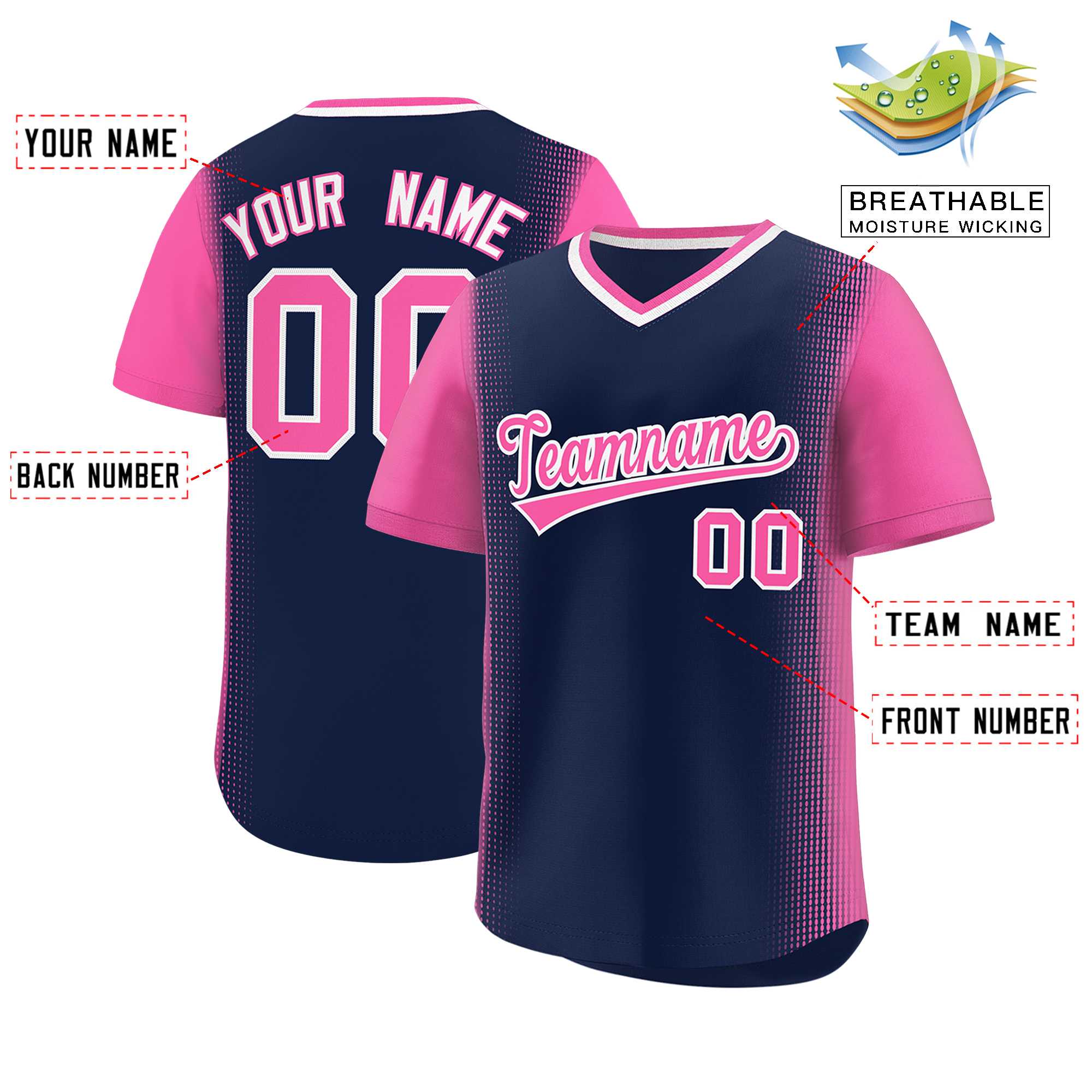 Custom Navy Pink Personalized Raglan Sleeves Authentic Baseball Jersey