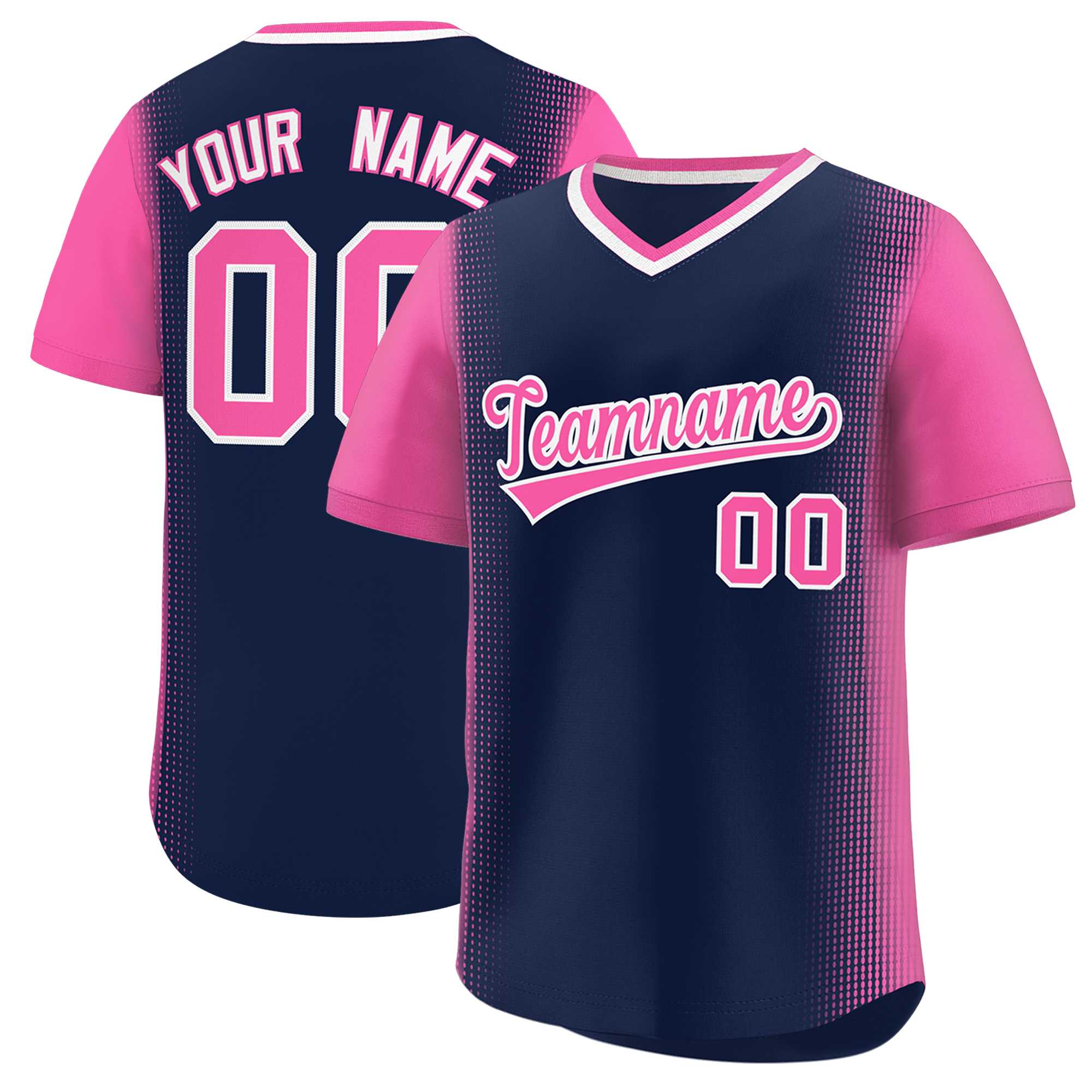 Custom Navy Pink Personalized Raglan Sleeves Authentic Baseball Jersey