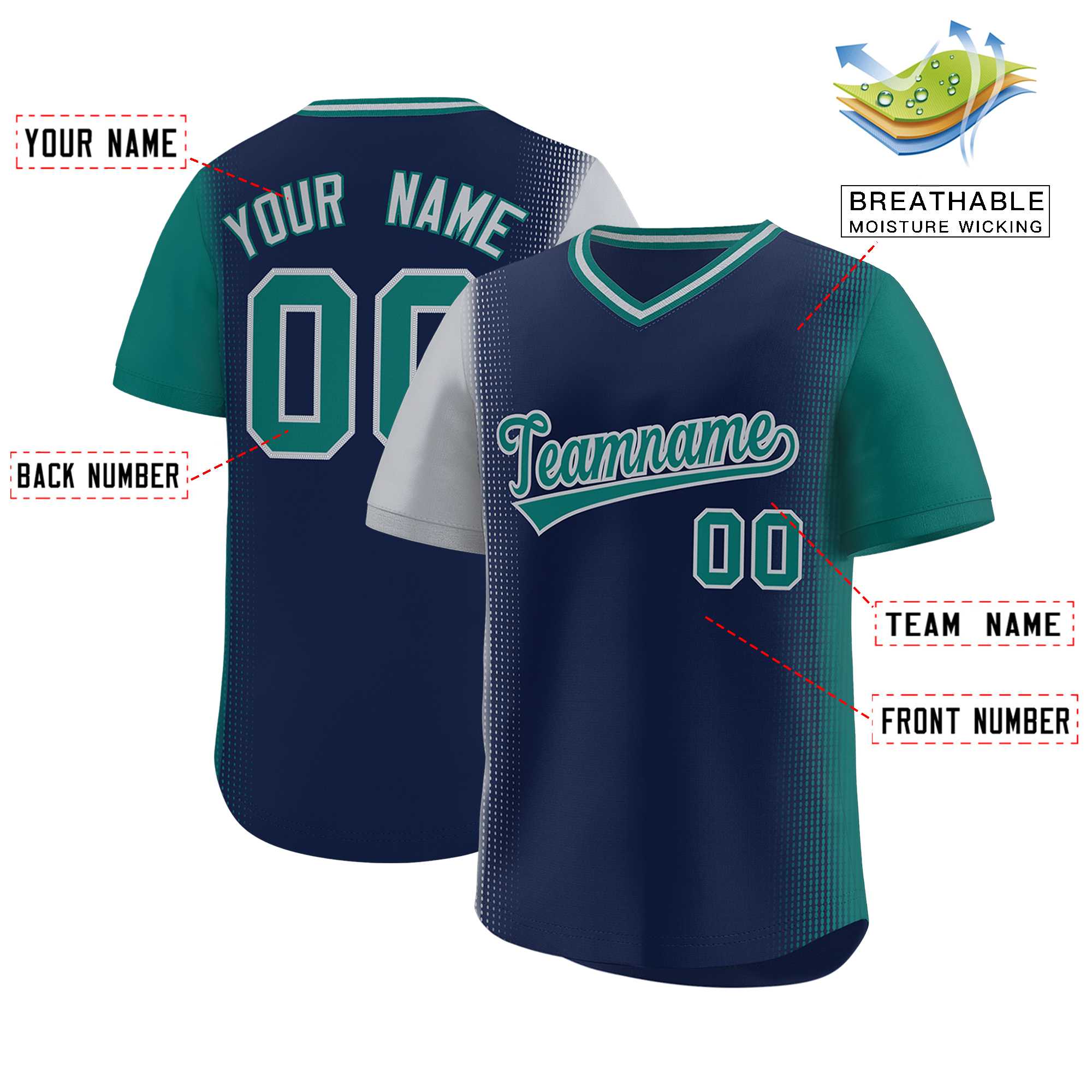 Custom Navy Gray-Aqua Personalized Raglan Sleeves Authentic Baseball Jersey