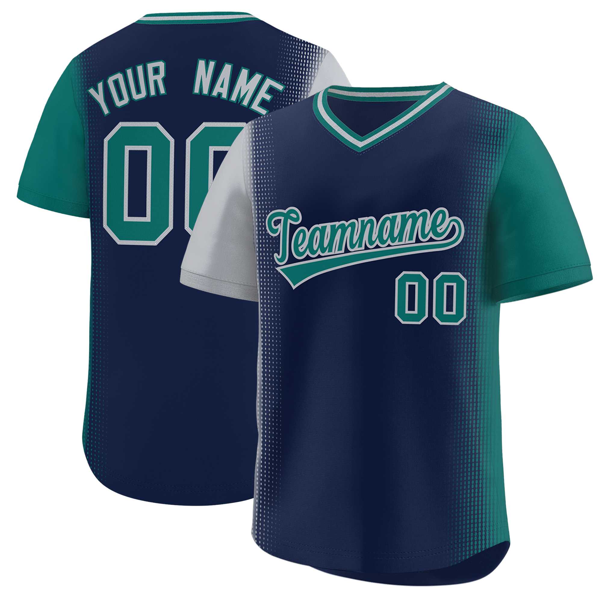 Custom Navy Gray-Aqua Personalized Raglan Sleeves Authentic Baseball Jersey