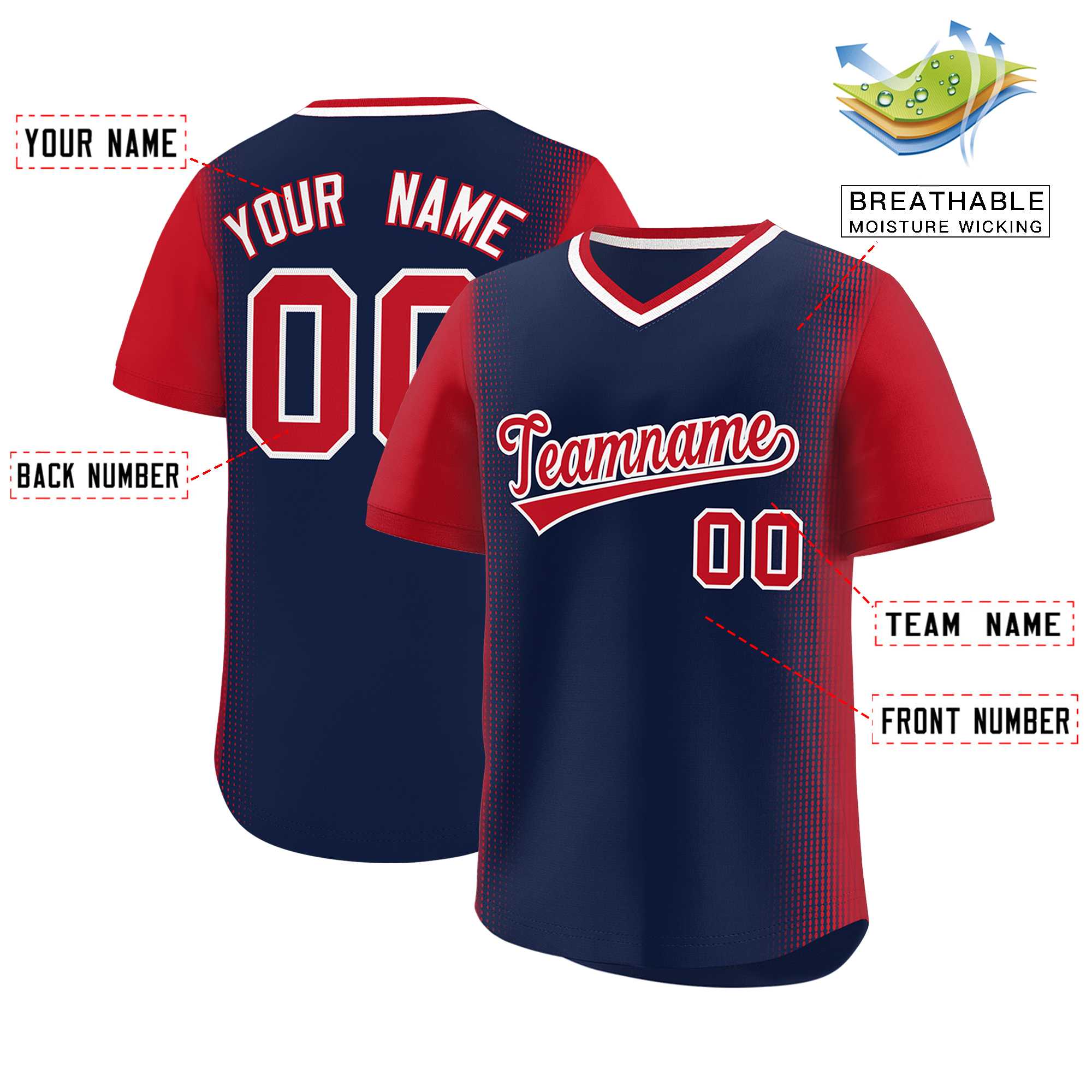 Custom Navy Red Personalized Raglan Sleeves Authentic Baseball Jersey