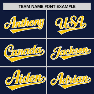 Custom Navy Gold Personalized Raglan Sleeves Authentic Baseball Jersey