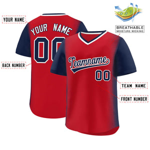 Custom Red Navy Personalized Raglan Sleeves Authentic Baseball Jersey