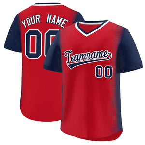 Custom Red Navy Personalized Raglan Sleeves Authentic Baseball Jersey