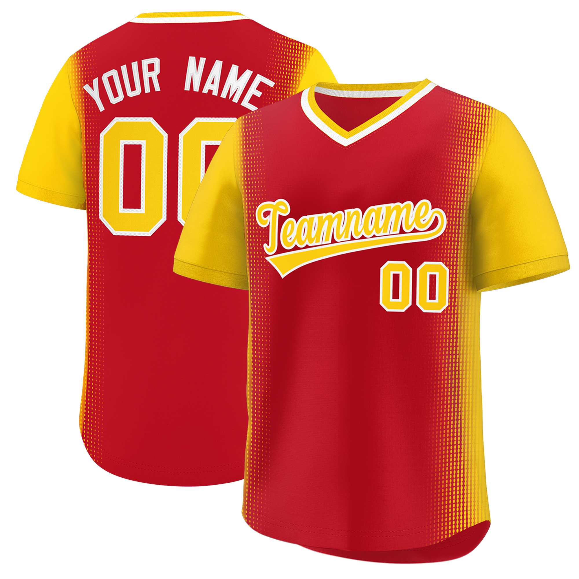 Custom Red Gold Personalized Raglan Sleeves Authentic Baseball Jersey