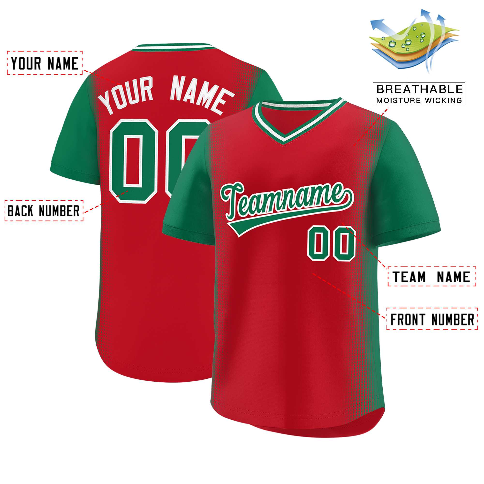 Custom Red Kelly Green Personalized Raglan Sleeves Authentic Baseball Jersey