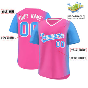 Custom Pink Powder Blue Personalized Raglan Sleeves Authentic Baseball Jersey