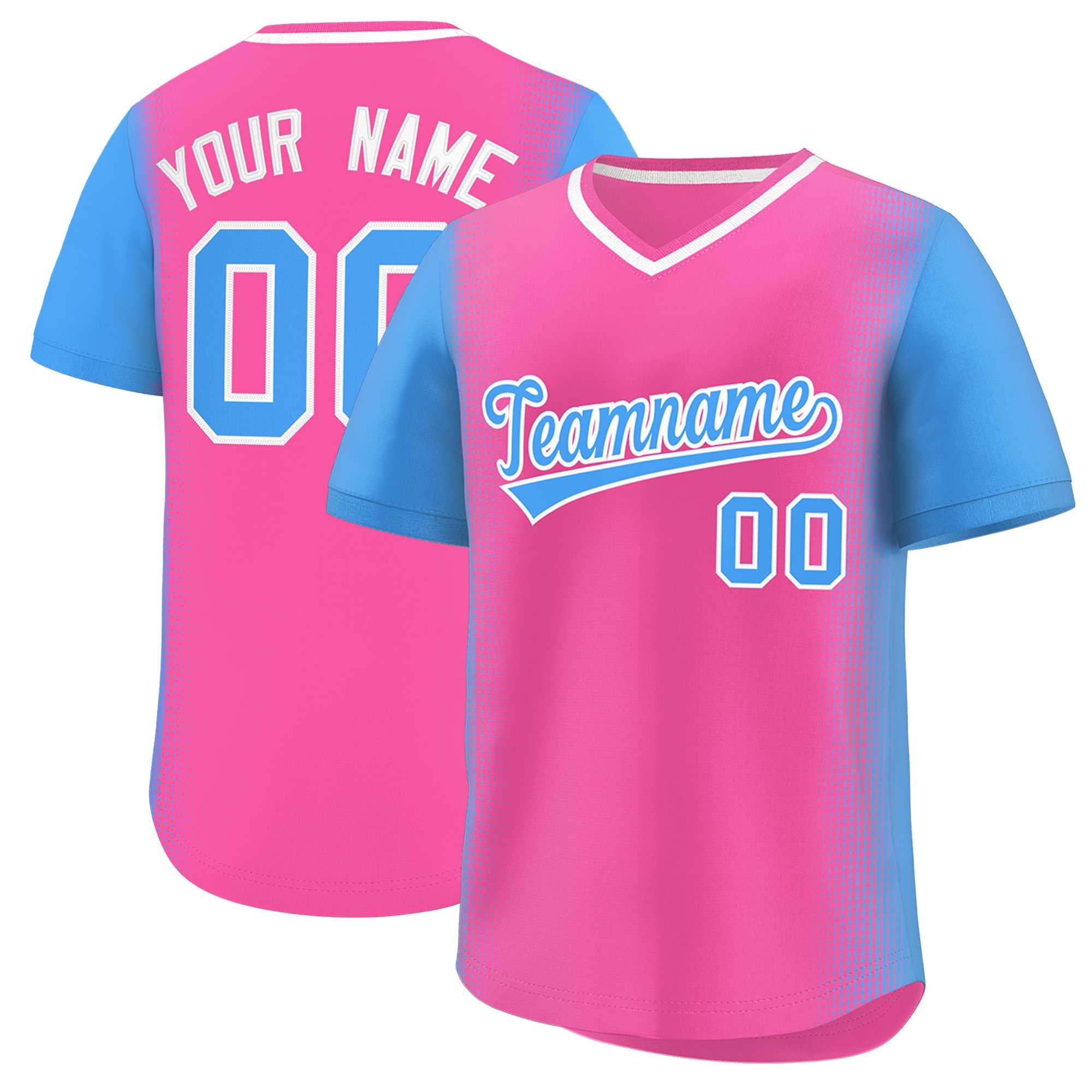 Custom Pink Powder Blue Personalized Raglan Sleeves Authentic Baseball Jersey