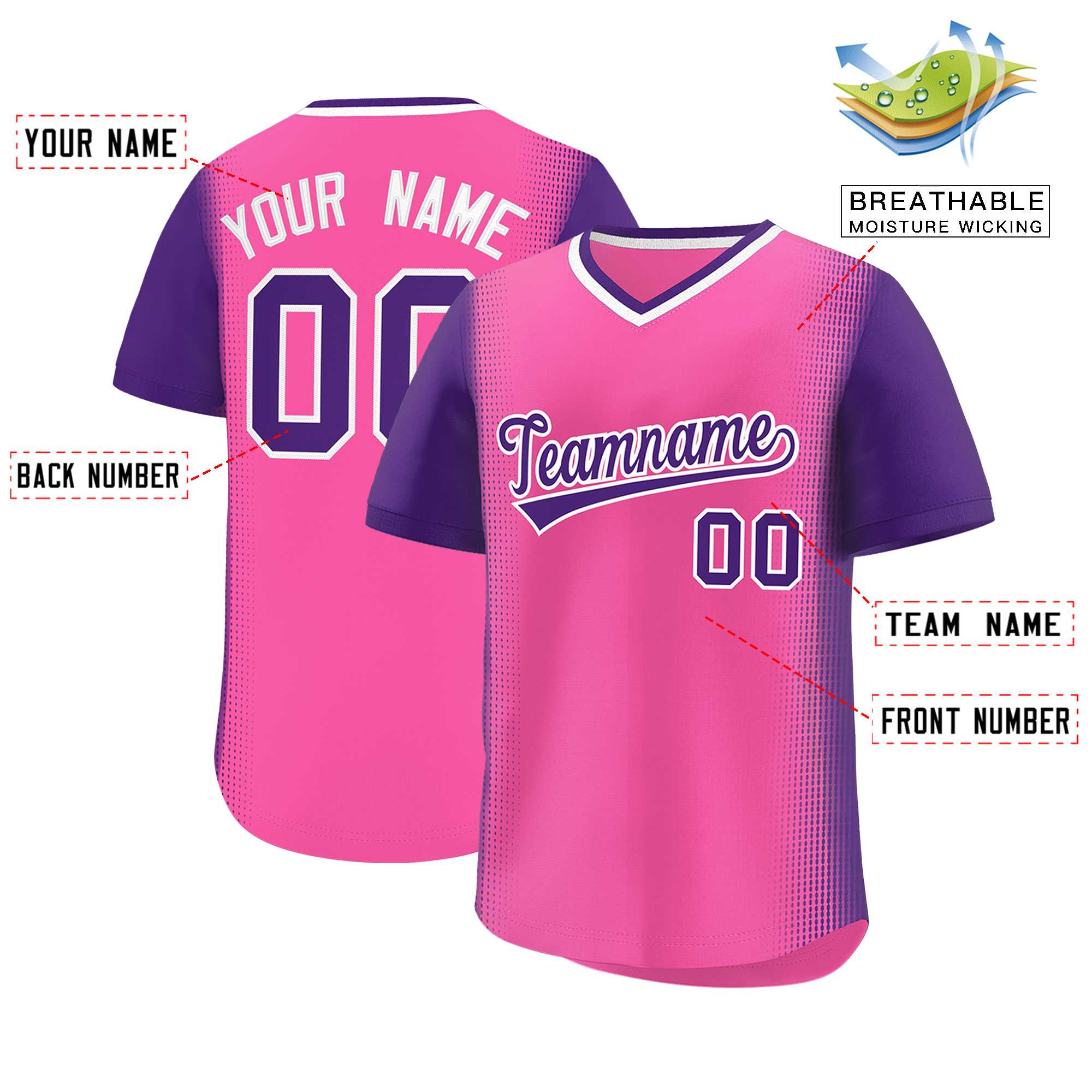 Custom Pink Purple Personalized Raglan Sleeves Authentic Baseball Jersey